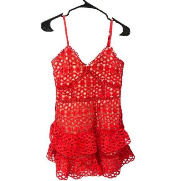 NWOT Lulus Beauty and Lace Red and Nude Crochet Lace Mini Dress Size Small - Picture 3 of 8